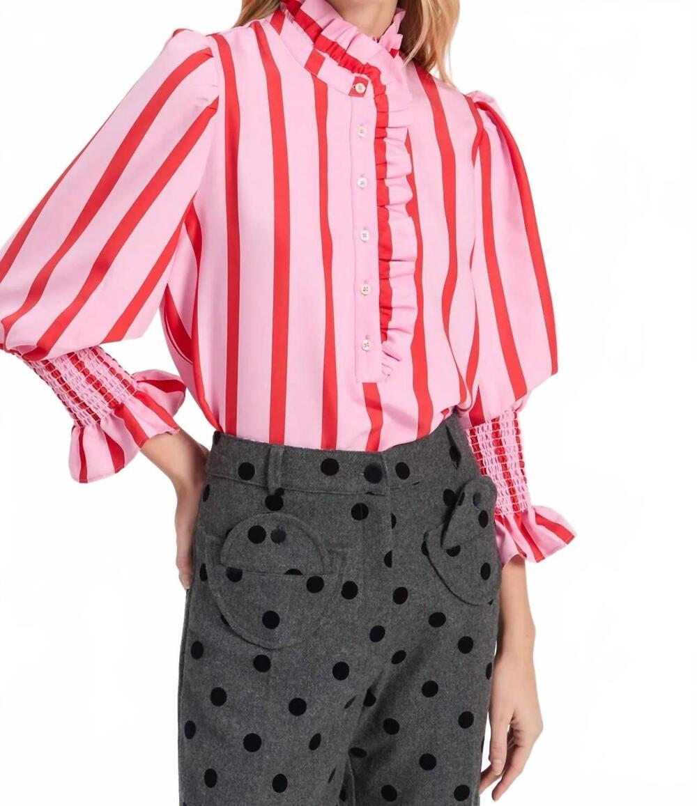 NEW VILAGALLO bicolour striped shirt with ruffles in pink